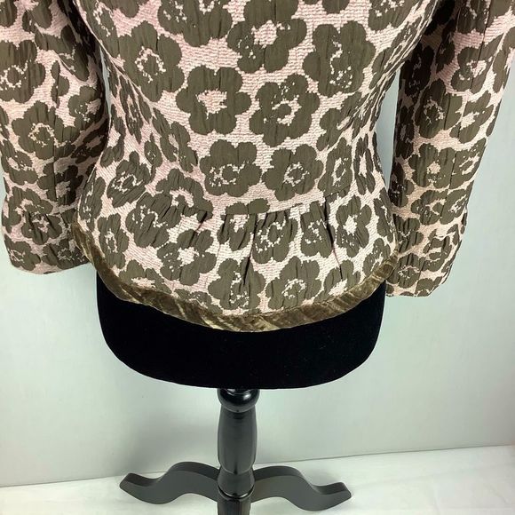 Etcetera Blazer Jacket Sz 4 Beige Green Floral Wool Silk Glass Buttons - Picture 7 of 12